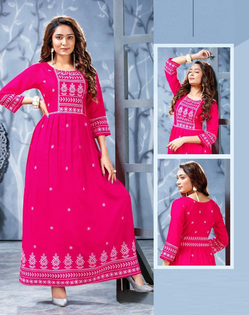 Trendy Sahi 1001 Rayon Printed Long Kurti Fancy Ethnic Wear Collection